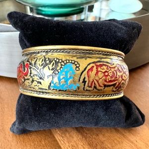 Artisan Nepal Brass Elephant Design Open Cuff Bracelet